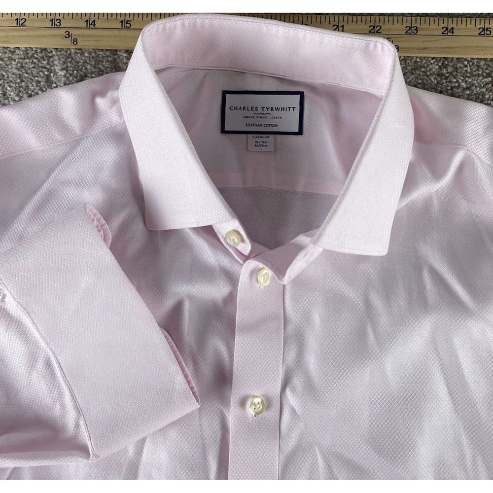 Charles Tyrwhitt Classic Fit Non Iron 18/36 Shirt Mens 2XL Pink Egyptian Cotton